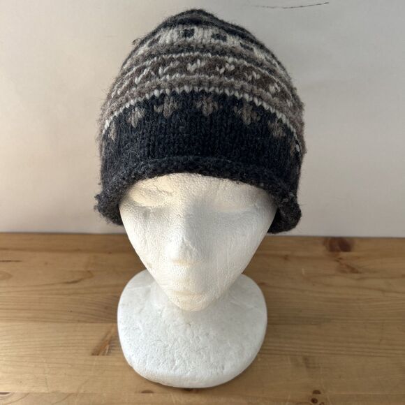 Everest Designs Skull Cap Brown/Charcoal Fair Isle Wool Lined Beanie Hat Nepal - Picture 2 of 11